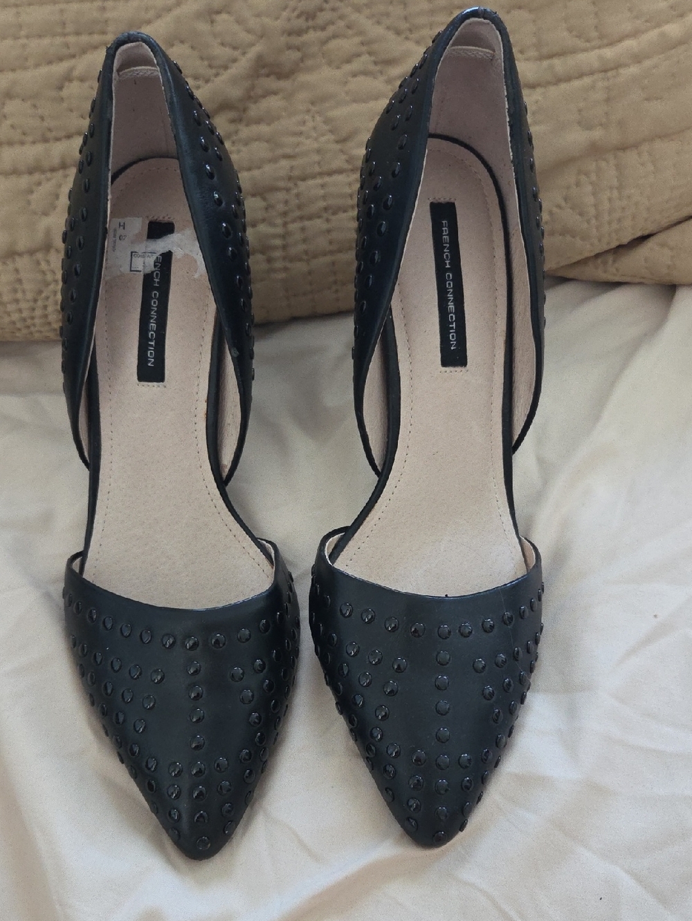 French Connection Black Studded Pointed D'Orsay Heels
